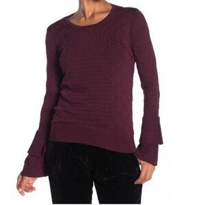 Parker Jodie Red Knit Sweater with Flared Ruffle Bell Sleeves Size Medium